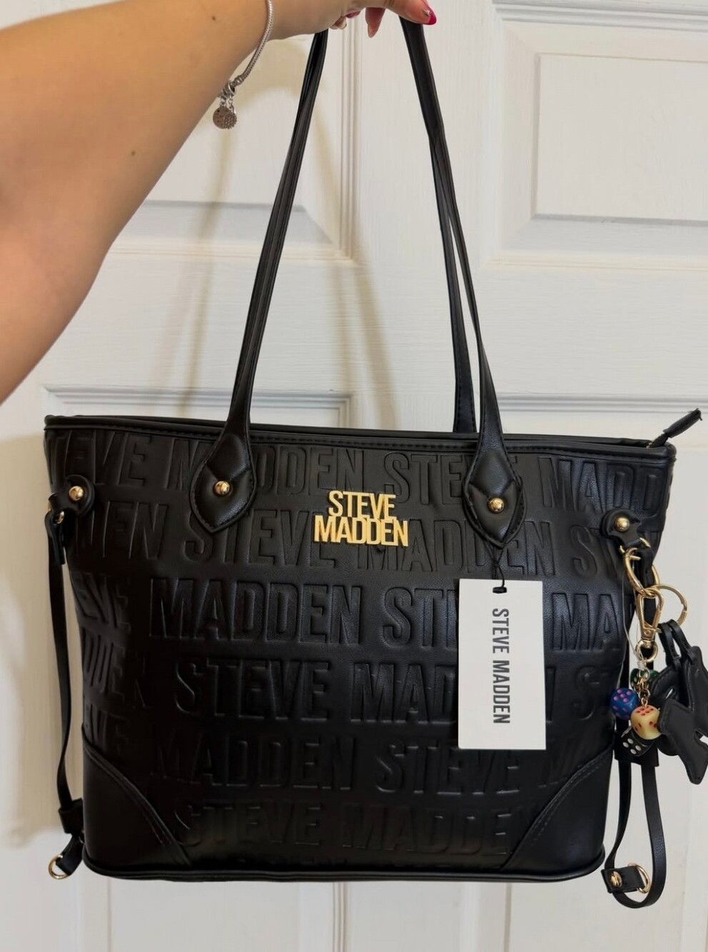 Steve Madden Black Embossed Tote Handbag